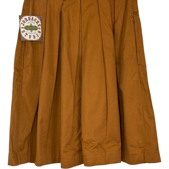 Jordache Vintage Studio Skirt Size 14 Brown Pleated Midi Belted 100% Cotton NWT - Picture 8 of 16